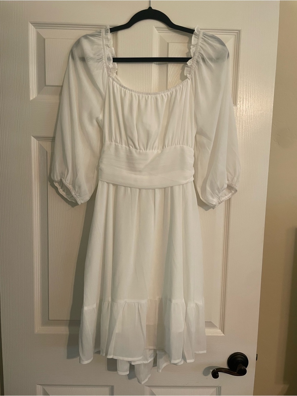 White Puff Sleeve Midi Dress